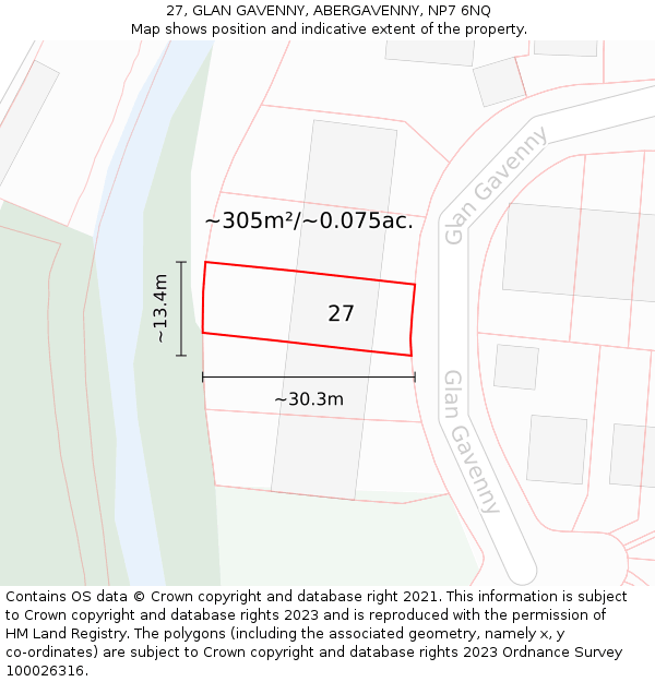 27, GLAN GAVENNY, ABERGAVENNY, NP7 6NQ: Plot and title map
