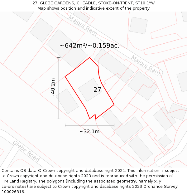 27, GLEBE GARDENS, CHEADLE, STOKE-ON-TRENT, ST10 1YW: Plot and title map