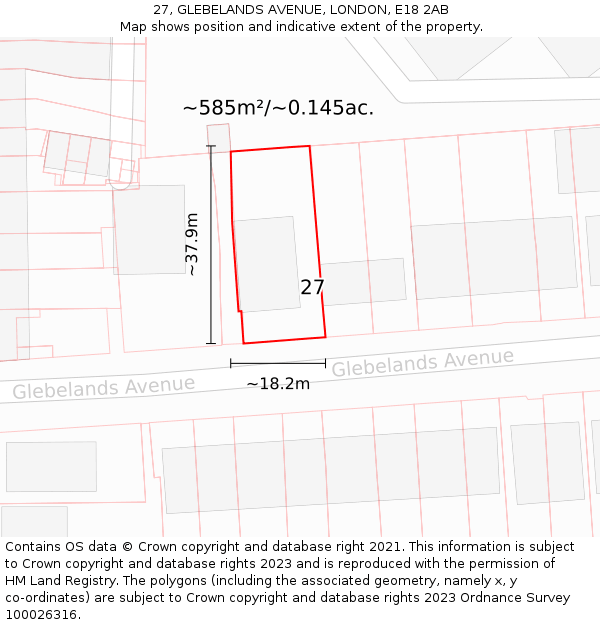 27, GLEBELANDS AVENUE, LONDON, E18 2AB: Plot and title map