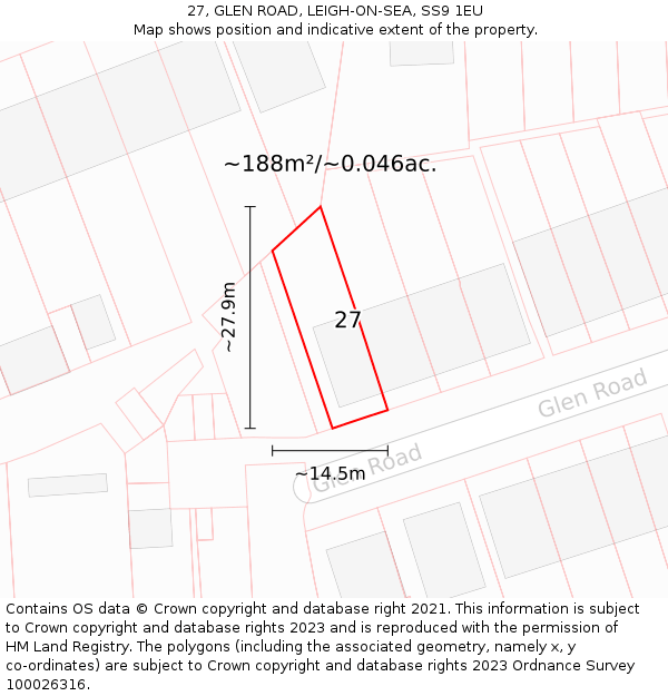 27, GLEN ROAD, LEIGH-ON-SEA, SS9 1EU: Plot and title map