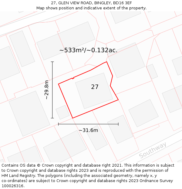 27, GLEN VIEW ROAD, BINGLEY, BD16 3EF: Plot and title map