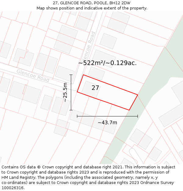 27, GLENCOE ROAD, POOLE, BH12 2DW: Plot and title map