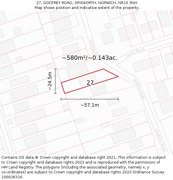 27, GODFREY ROAD, SPIXWORTH, NORWICH, NR10 3NH: Plot and title map