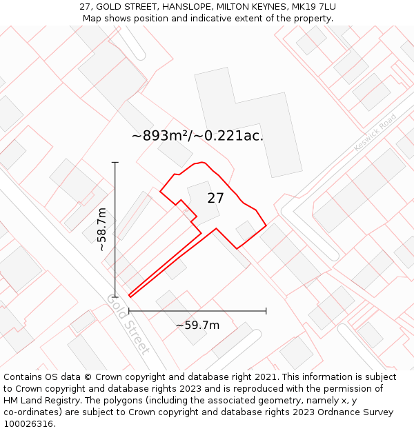 27, GOLD STREET, HANSLOPE, MILTON KEYNES, MK19 7LU: Plot and title map