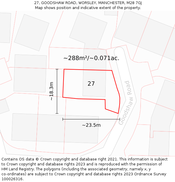 27, GOODSHAW ROAD, WORSLEY, MANCHESTER, M28 7GJ: Plot and title map