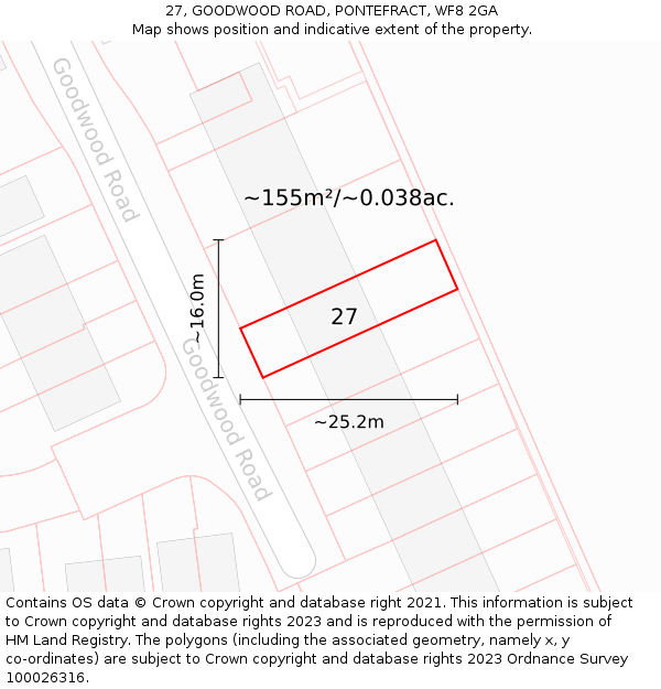 27, GOODWOOD ROAD, PONTEFRACT, WF8 2GA: Plot and title map