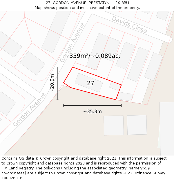 27, GORDON AVENUE, PRESTATYN, LL19 8RU: Plot and title map