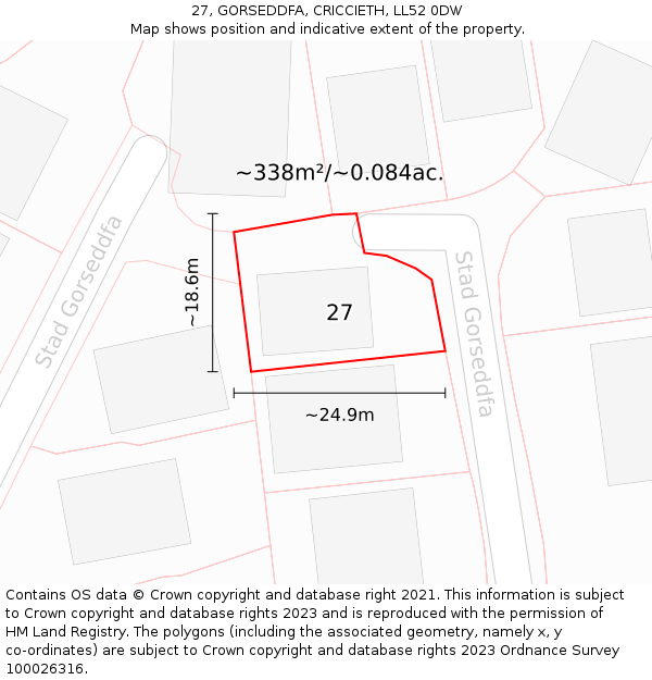 27, GORSEDDFA, CRICCIETH, LL52 0DW: Plot and title map