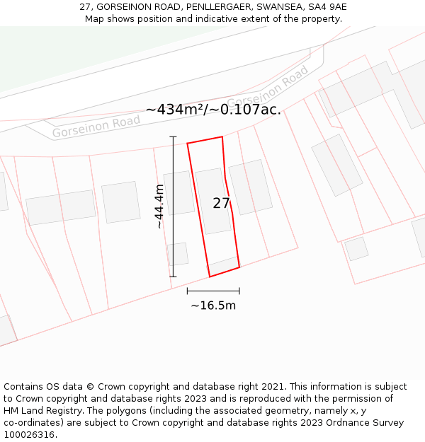 27, GORSEINON ROAD, PENLLERGAER, SWANSEA, SA4 9AE: Plot and title map