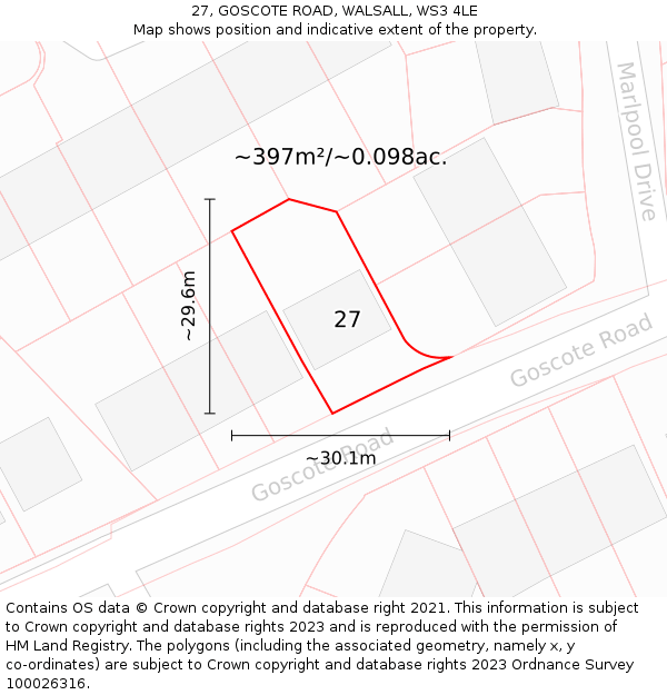 27, GOSCOTE ROAD, WALSALL, WS3 4LE: Plot and title map