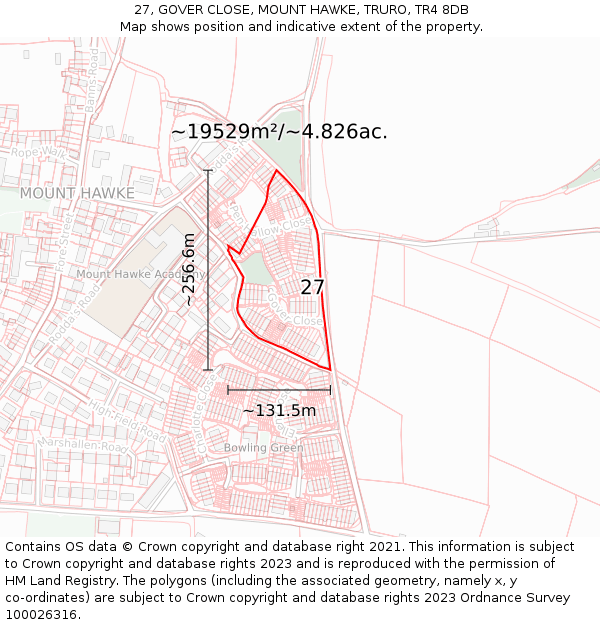 27, GOVER CLOSE, MOUNT HAWKE, TRURO, TR4 8DB: Plot and title map