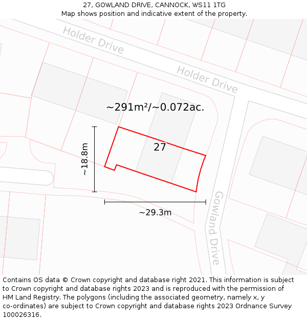 27, GOWLAND DRIVE, CANNOCK, WS11 1TG: Plot and title map