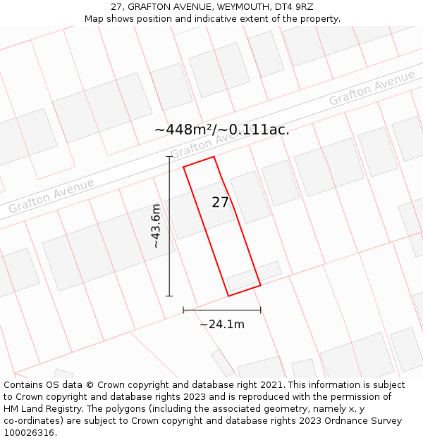 27, GRAFTON AVENUE, WEYMOUTH, DT4 9RZ: Plot and title map