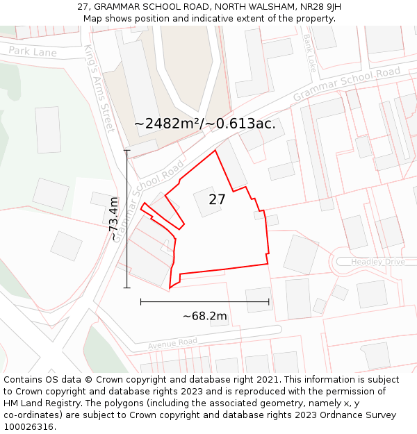 27, GRAMMAR SCHOOL ROAD, NORTH WALSHAM, NR28 9JH: Plot and title map