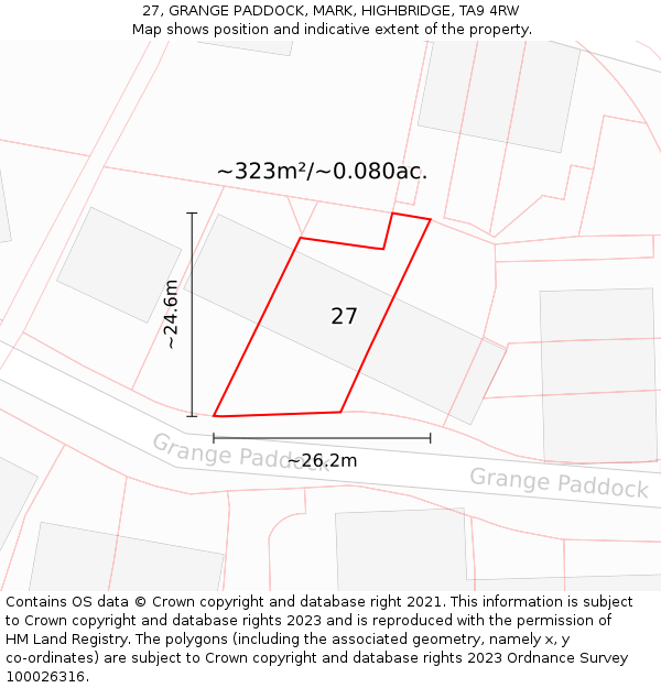27, GRANGE PADDOCK, MARK, HIGHBRIDGE, TA9 4RW: Plot and title map