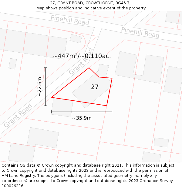 27, GRANT ROAD, CROWTHORNE, RG45 7JL: Plot and title map