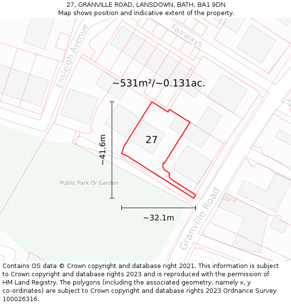 27, GRANVILLE ROAD, LANSDOWN, BATH, BA1 9DN: Plot and title map