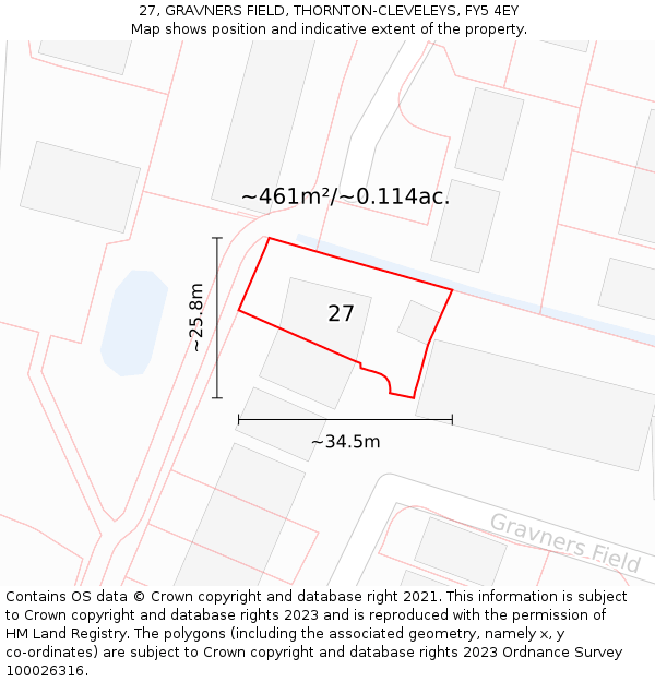 27, GRAVNERS FIELD, THORNTON-CLEVELEYS, FY5 4EY: Plot and title map