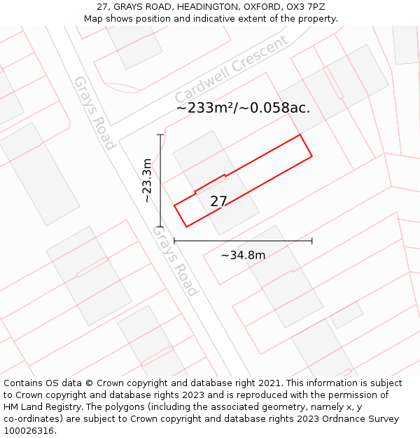 27, GRAYS ROAD, HEADINGTON, OXFORD, OX3 7PZ: Plot and title map