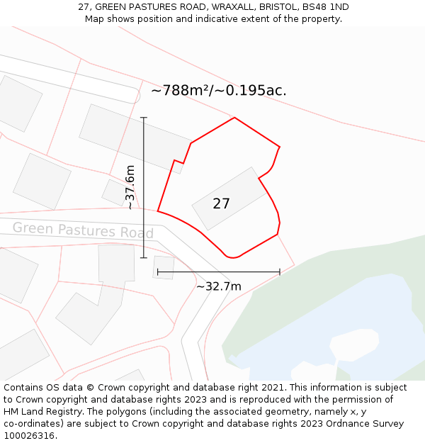 27, GREEN PASTURES ROAD, WRAXALL, BRISTOL, BS48 1ND: Plot and title map