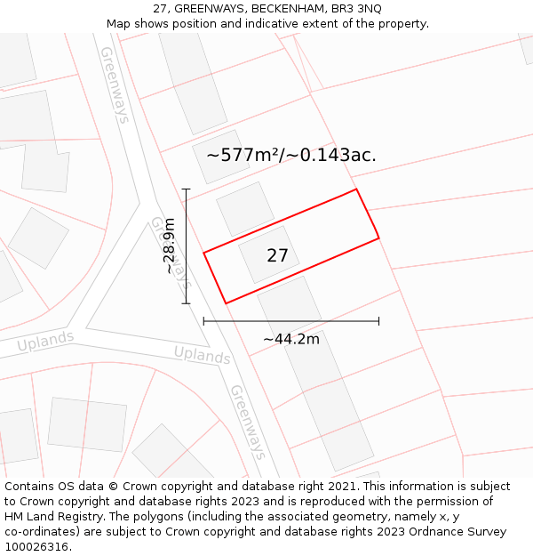 27, GREENWAYS, BECKENHAM, BR3 3NQ: Plot and title map