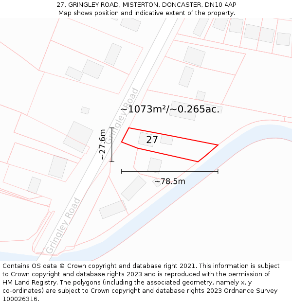 27, GRINGLEY ROAD, MISTERTON, DONCASTER, DN10 4AP: Plot and title map