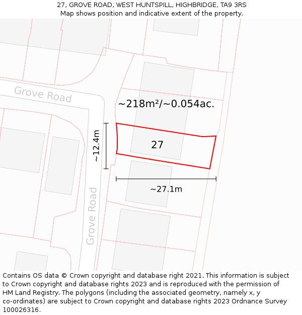 27, GROVE ROAD, WEST HUNTSPILL, HIGHBRIDGE, TA9 3RS: Plot and title map