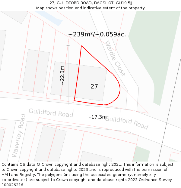 27, GUILDFORD ROAD, BAGSHOT, GU19 5JJ: Plot and title map