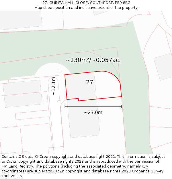 27, GUINEA HALL CLOSE, SOUTHPORT, PR9 8RG: Plot and title map