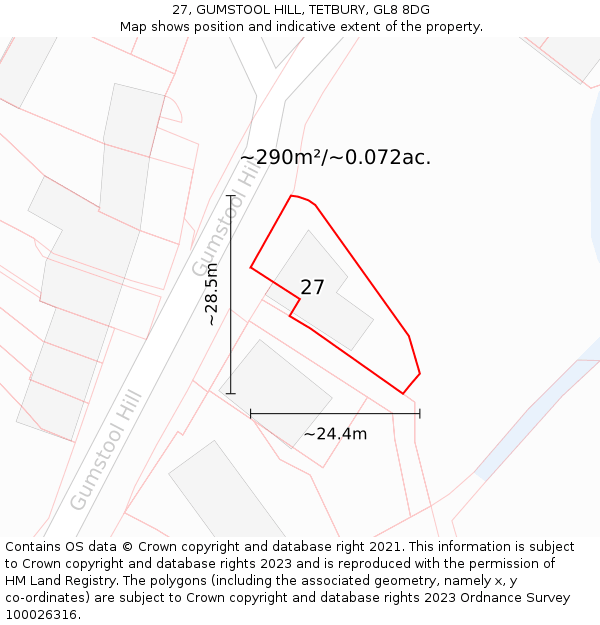 27, GUMSTOOL HILL, TETBURY, GL8 8DG: Plot and title map