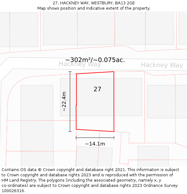 27, HACKNEY WAY, WESTBURY, BA13 2GE: Plot and title map