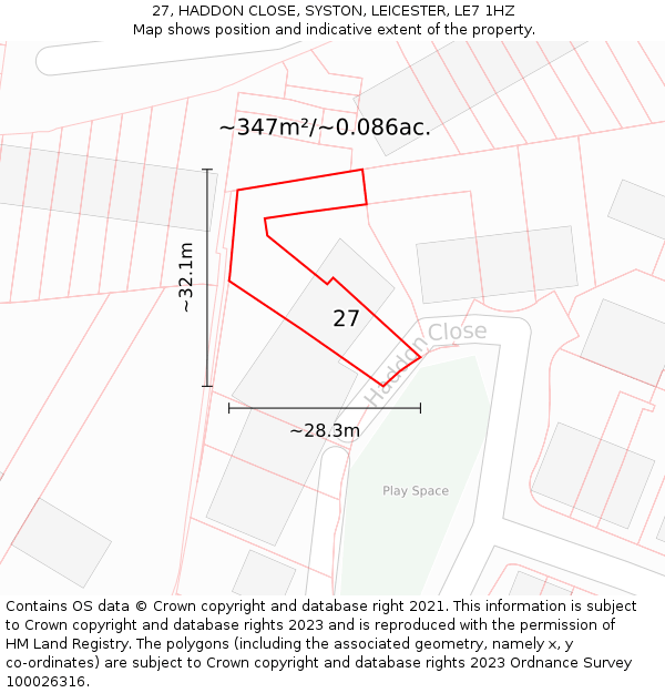 27, HADDON CLOSE, SYSTON, LEICESTER, LE7 1HZ: Plot and title map