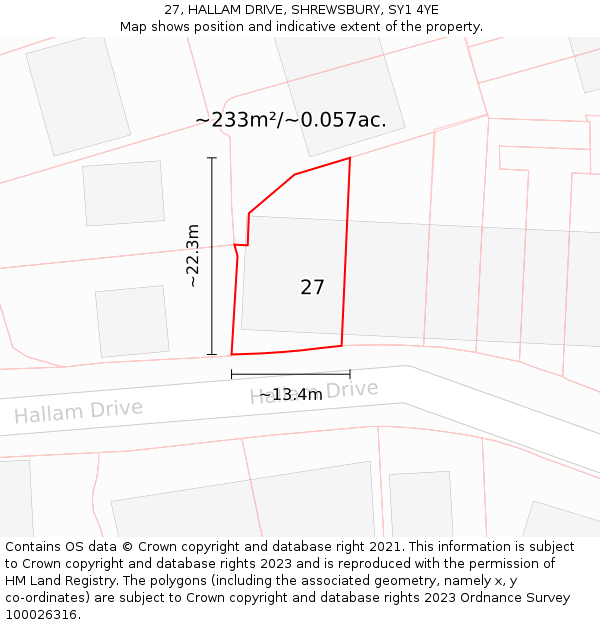 27, HALLAM DRIVE, SHREWSBURY, SY1 4YE: Plot and title map