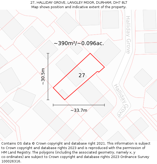 27, HALLIDAY GROVE, LANGLEY MOOR, DURHAM, DH7 8LT: Plot and title map