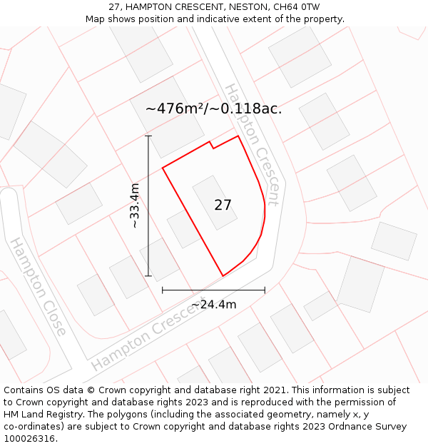 27, HAMPTON CRESCENT, NESTON, CH64 0TW: Plot and title map