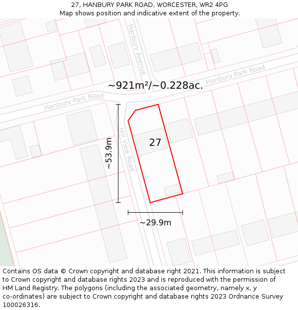 27, HANBURY PARK ROAD, WORCESTER, WR2 4PG: Plot and title map