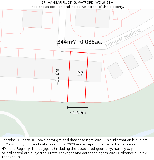 27, HANGAR RUDING, WATFORD, WD19 5BH: Plot and title map