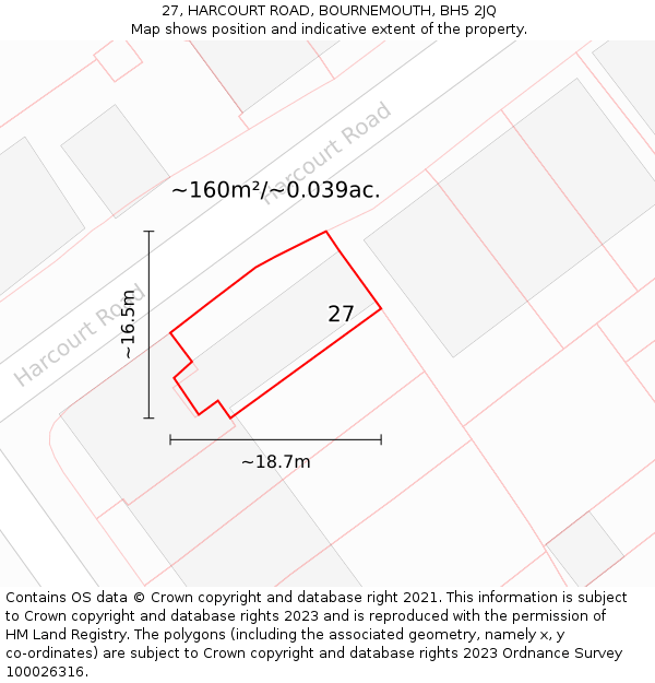 27, HARCOURT ROAD, BOURNEMOUTH, BH5 2JQ: Plot and title map