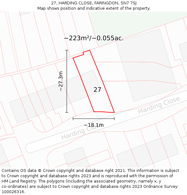 27, HARDING CLOSE, FARINGDON, SN7 7SJ: Plot and title map