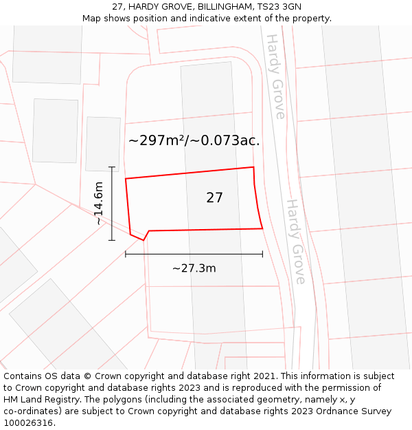 27, HARDY GROVE, BILLINGHAM, TS23 3GN: Plot and title map