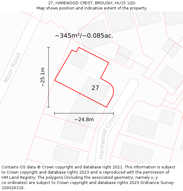 27, HAREWOOD CREST, BROUGH, HU15 1QD: Plot and title map