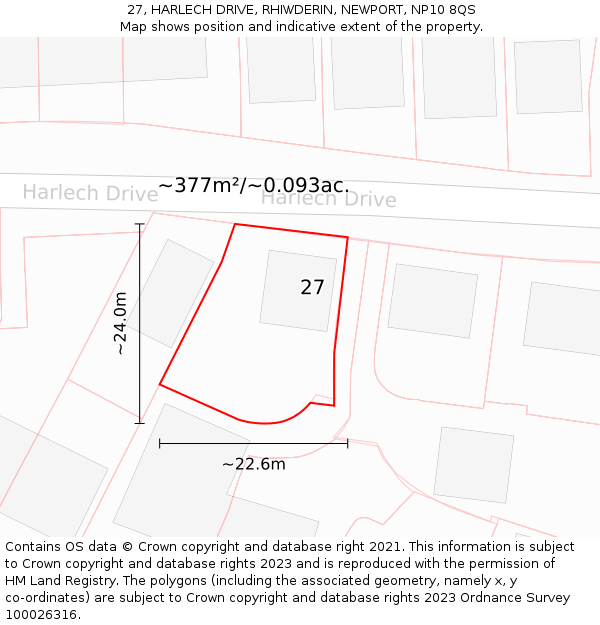 27, HARLECH DRIVE, RHIWDERIN, NEWPORT, NP10 8QS: Plot and title map