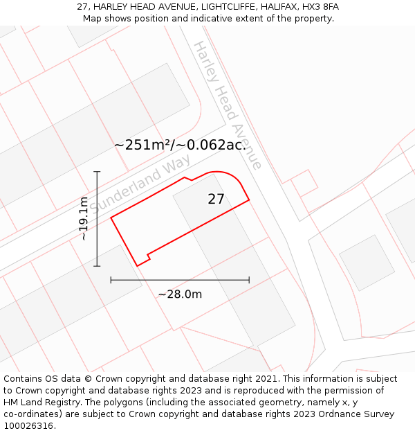 27, HARLEY HEAD AVENUE, LIGHTCLIFFE, HALIFAX, HX3 8FA: Plot and title map