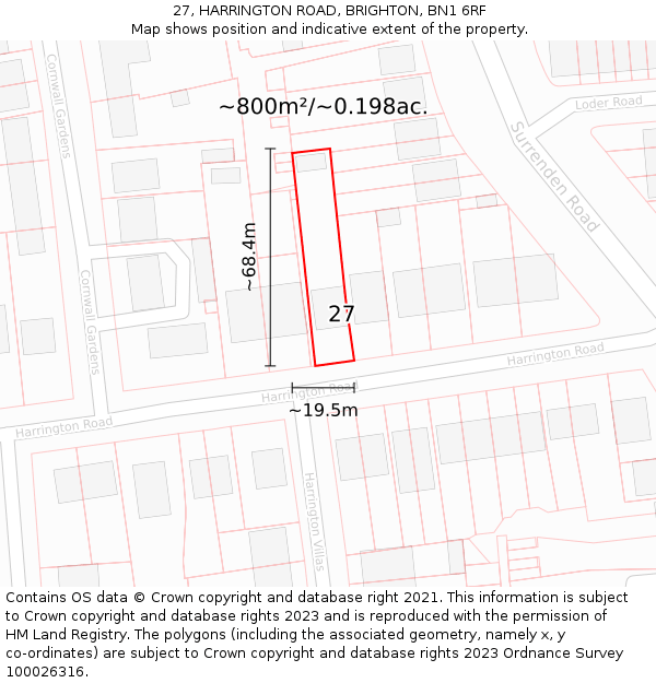 27, HARRINGTON ROAD, BRIGHTON, BN1 6RF: Plot and title map