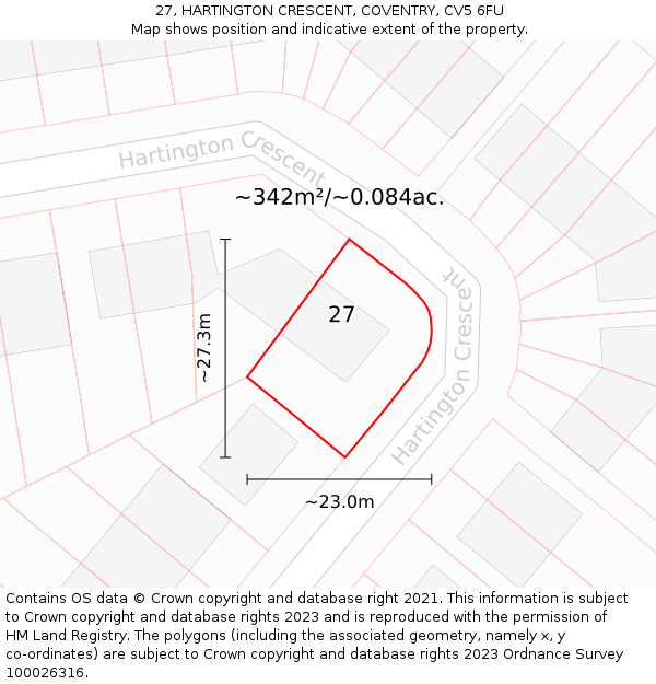 27, HARTINGTON CRESCENT, COVENTRY, CV5 6FU: Plot and title map