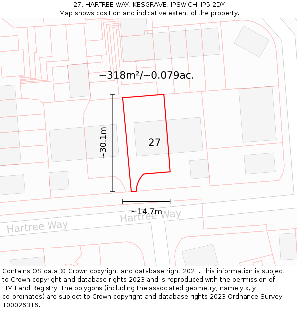 27, HARTREE WAY, KESGRAVE, IPSWICH, IP5 2DY: Plot and title map