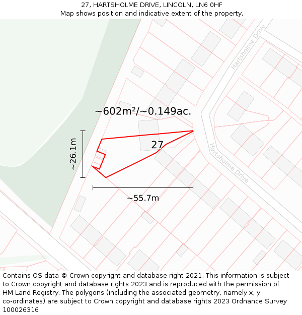 27, HARTSHOLME DRIVE, LINCOLN, LN6 0HF: Plot and title map
