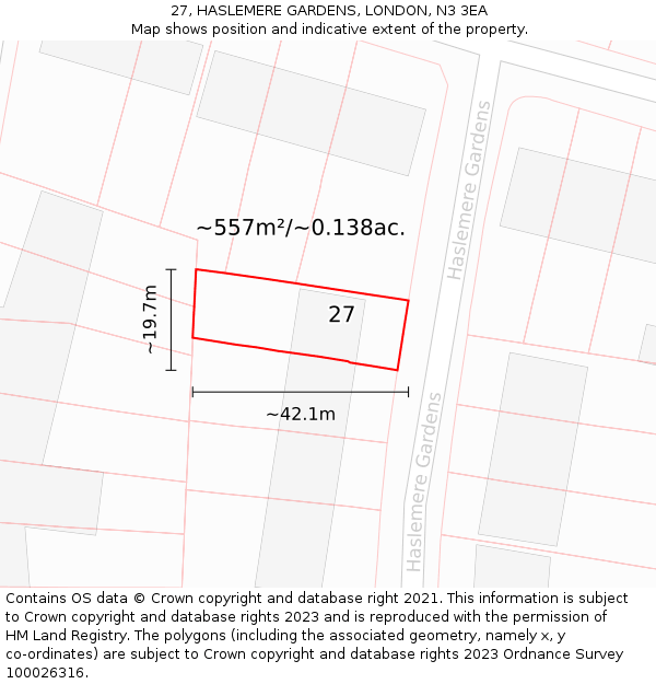 27, HASLEMERE GARDENS, LONDON, N3 3EA: Plot and title map