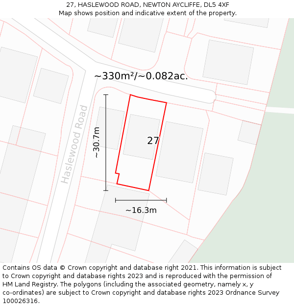 27, HASLEWOOD ROAD, NEWTON AYCLIFFE, DL5 4XF: Plot and title map