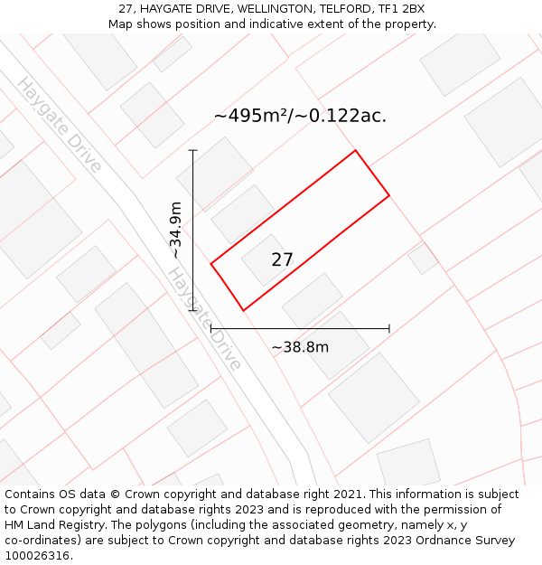 27, HAYGATE DRIVE, WELLINGTON, TELFORD, TF1 2BX: Plot and title map